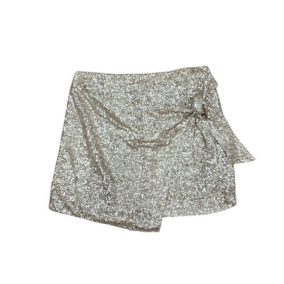House of Harlow 1960 Skirt Womens M/L Gold Sequin Mini Wrap Asymmetrical Tie - Picture 1 of 8